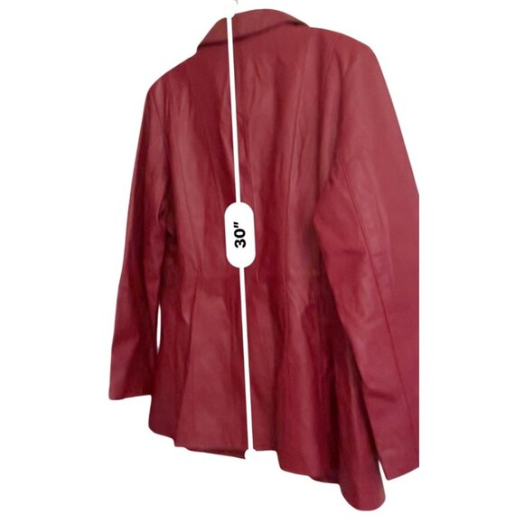 Worthington Womens Large Red 100% Leather Jacket Lined Button Up - Picture 9 of 16